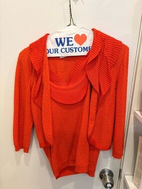 Carolina Herrera Bright Orange Pleated-Collar Knit Sweater